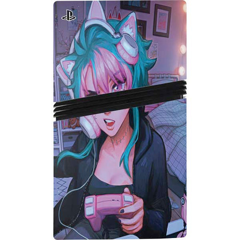 Anime Catgirl Gamer Nerd by Ivy Dolamore PS5 Pro Console Skin