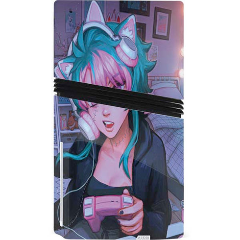 Anime Catgirl Gamer Nerd by Ivy Dolamore PS5 Pro Disk Bundle Skin