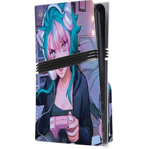 Anime Catgirl Gamer Nerd by Ivy Dolamore PS5 Pro Disk Console Skin