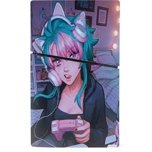 Anime Catgirl Gamer Nerd by Ivy Dolamore PS5 Slim Digital Edition Console Skin