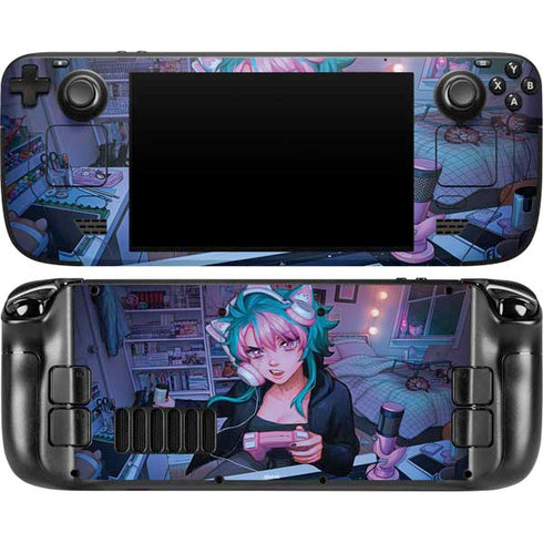 Anime Catgirl Gamer Nerd by Ivy Dolamore Steam Deck Handheld Gaming Computer OLED Skin