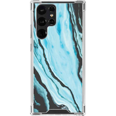 Aqua Blue Marble Ink Galaxy S23 Ultra Clear Case