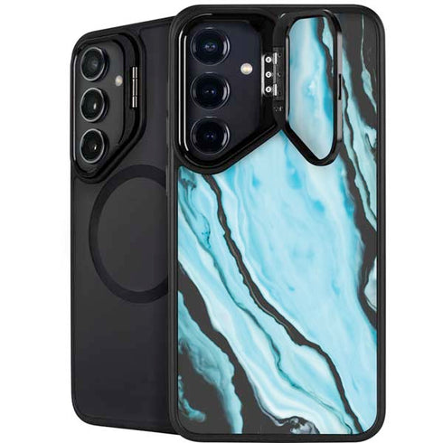 Aqua Blue Marble Ink Galaxy S25 Kickstand Case