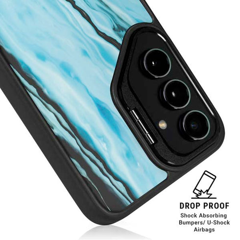 Aqua Blue Marble Ink Galaxy S25 Kickstand Case