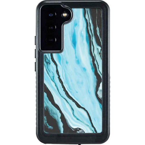 Aqua Blue Marble Ink Galaxy S24 Plus Waterproof Case