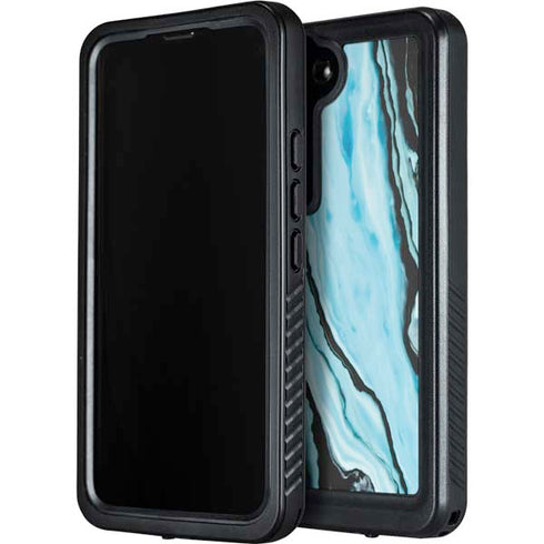 Aqua Blue Marble Ink Galaxy S24 Plus Waterproof Case