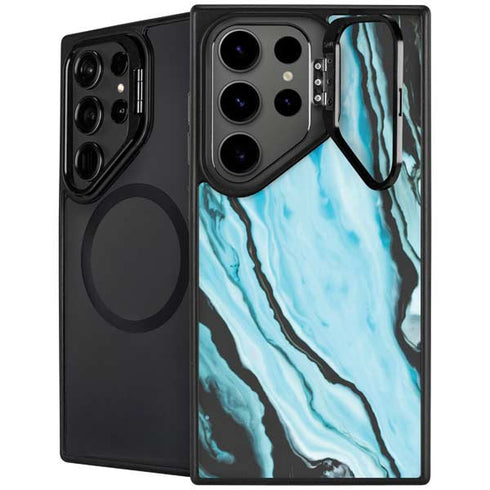 Aqua Blue Marble Ink Galaxy S25 Ultra Kickstand Case