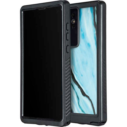 Aqua Blue Marble Ink Galaxy S24 Ultra Waterproof Case