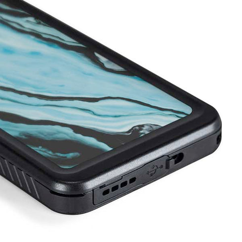 Aqua Blue Marble Ink Galaxy S24 Waterproof Case