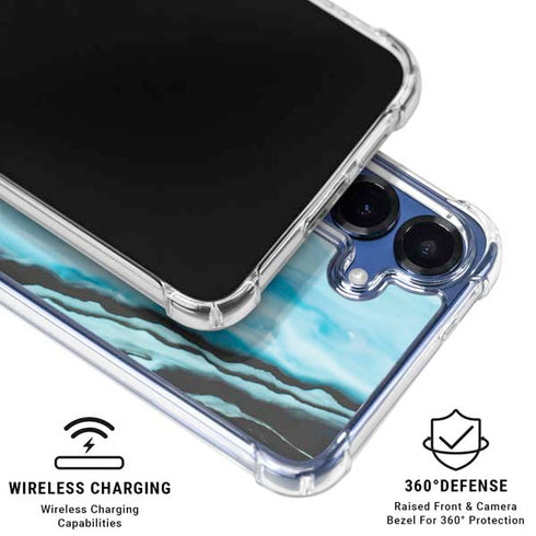 Aqua Blue Marble Ink Galaxy S25 Plus Clear Case