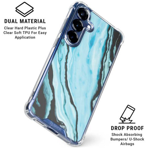 Aqua Blue Marble Ink Galaxy S25 Plus Clear Case