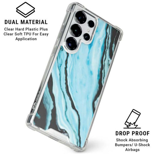 Aqua Blue Marble Ink Galaxy S25 Ultra Clear Case