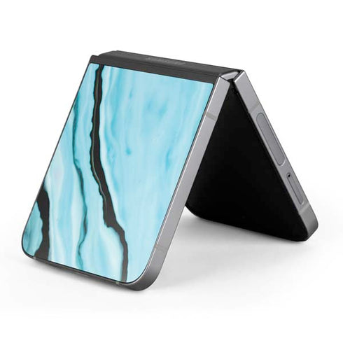 Aqua Blue Marble Ink Galaxy Z Flip6 Skin
