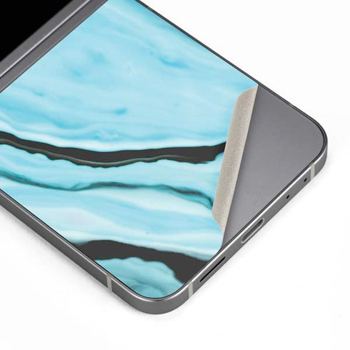 Aqua Blue Marble Ink Galaxy Z Flip6 Skin