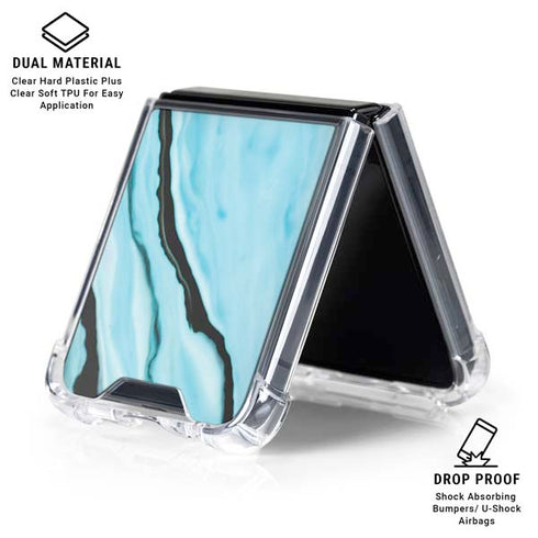 Aqua Blue Marble Ink Galaxy Z Flip6 Clear Case