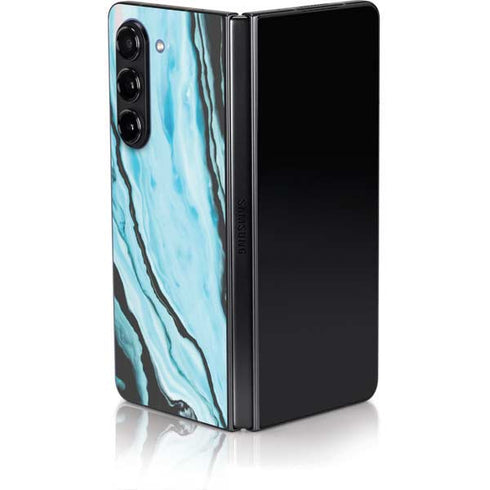 Aqua Blue Marble Ink Galaxy Z Fold5 5G Skin