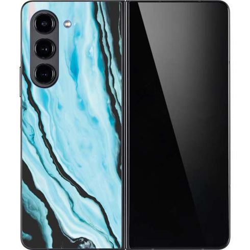 Aqua Blue Marble Ink Galaxy Z Fold5 5G Skin