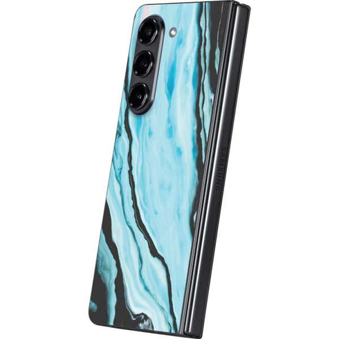 Aqua Blue Marble Ink Galaxy Z Fold5 5G Skin