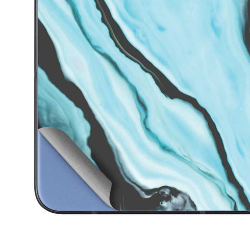 Aqua Blue Marble Ink Galaxy Z Fold5 5G Skin
