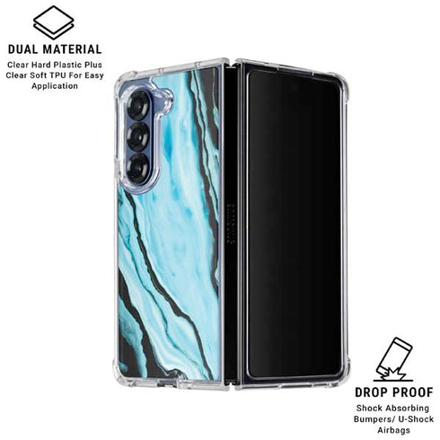 Aqua Blue Marble Ink Galaxy Z Fold6 Clear Case