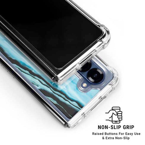 Aqua Blue Marble Ink Galaxy Z Fold6 Clear Case