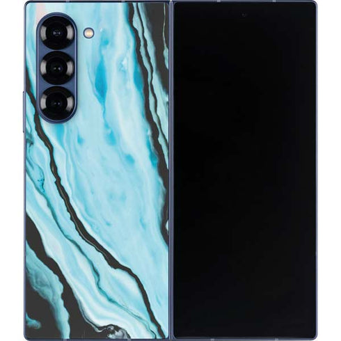 Aqua Blue Marble Ink Galaxy Z Fold6 Skin