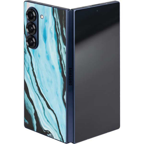 Aqua Blue Marble Ink Galaxy Z Fold6 Skin