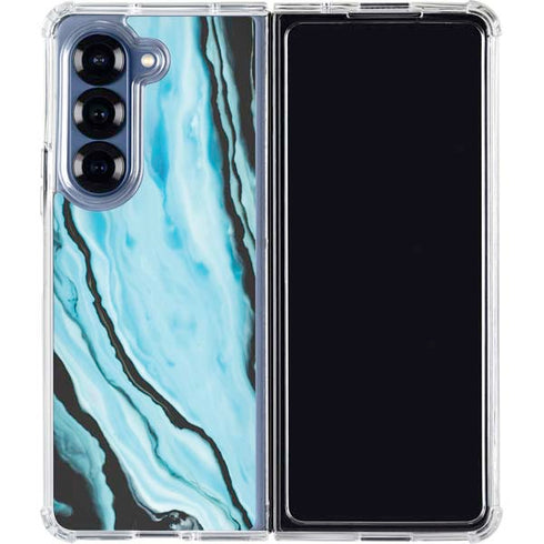 Aqua Blue Marble Ink Galaxy Z Fold7 Clear Case