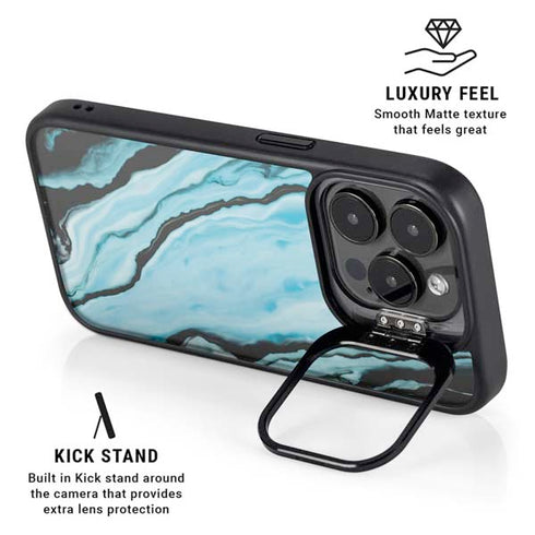 Aqua Blue Marble Ink iPhone 13 Pro Kickstand Case