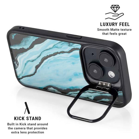 Aqua Blue Marble Ink iPhone 14 Plus Kickstand Case