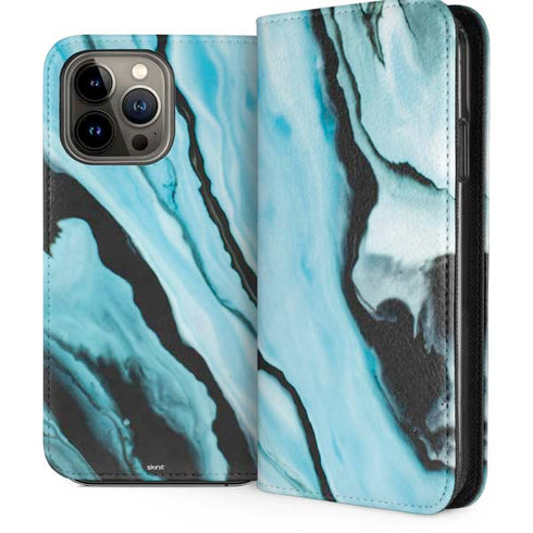 Aqua Blue Marble Ink iPhone 14 Pro Max Folio Case