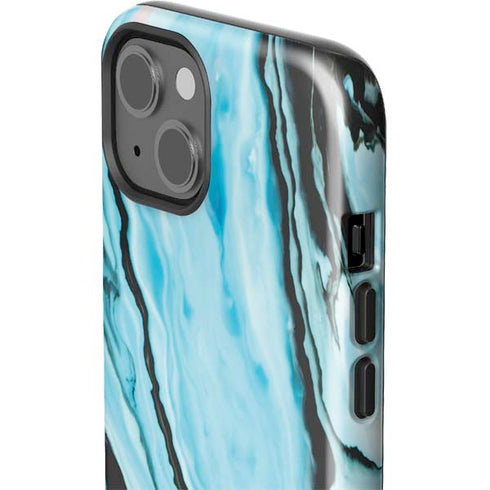 Aqua Blue Marble Ink iPhone 15 Impact Case