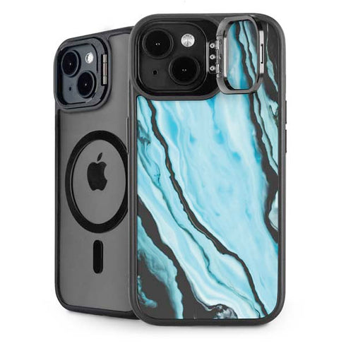 Aqua Blue Marble Ink iPhone 15 Plus Kickstand Case