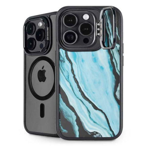 Aqua Blue Marble Ink iPhone 15 Pro Kickstand Case