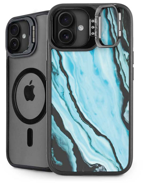 Aqua Blue Marble Ink iPhone 16 Kickstand Case