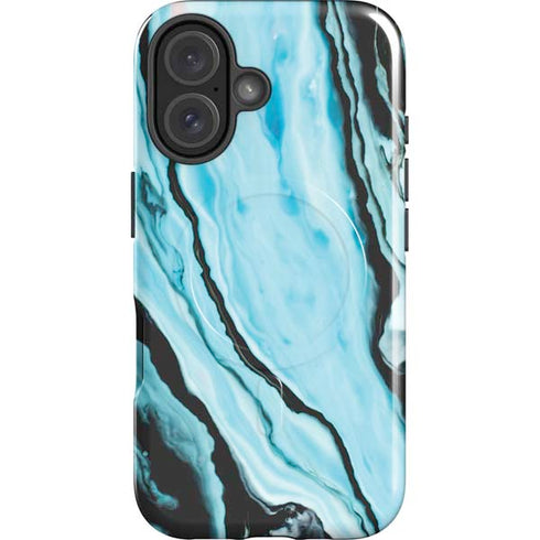 Aqua Blue Marble Ink iPhone 16 Magsafe Impact Case