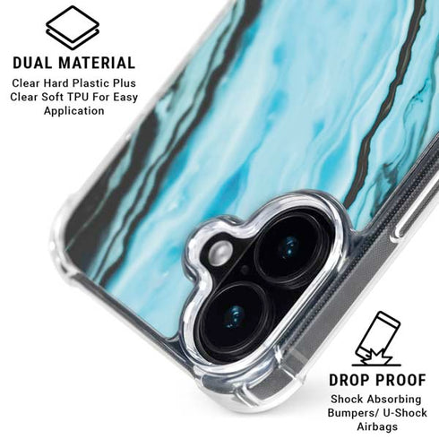 Aqua Blue Marble Ink iPhone 16 Plus Clear Case