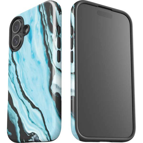 Aqua Blue Marble Ink iPhone 16 Plus Impact Case