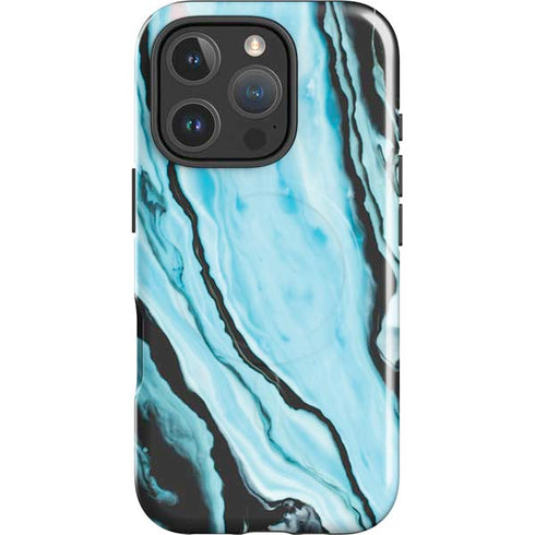 Aqua Blue Marble Ink iPhone 16 Pro Magsafe Impact Case