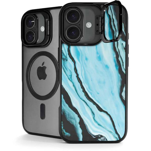 Aqua Blue Marble Ink iPhone 17 Kickstand Case