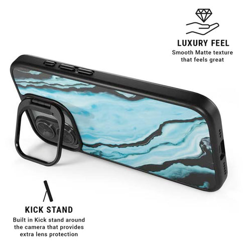 Aqua Blue Marble Ink iPhone 17 Kickstand Case