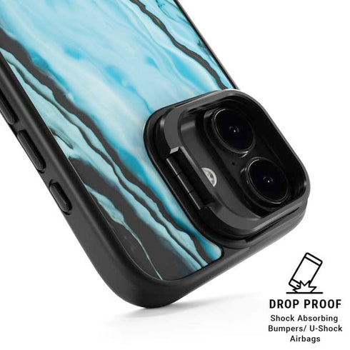 Aqua Blue Marble Ink iPhone 17 Kickstand Case