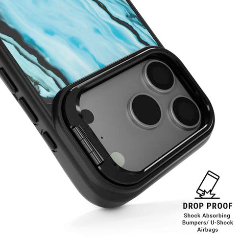 Aqua Blue Marble Ink iPhone 17 Pro Kickstand Case