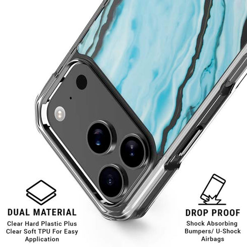 Aqua Blue Marble Ink iPhone 17 Pro Max Clear Case