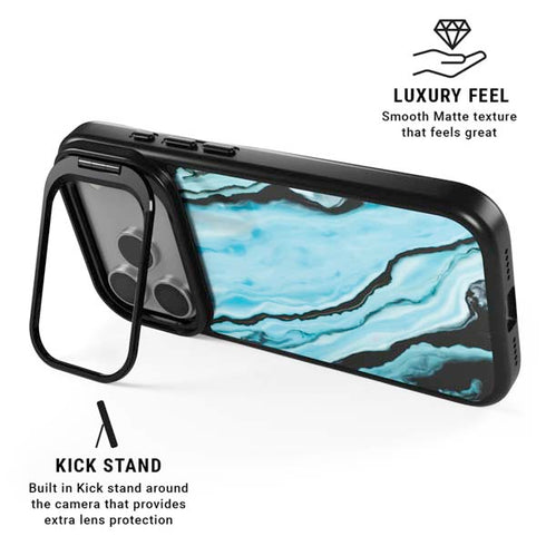 Aqua Blue Marble Ink iPhone 17 Pro Max Kickstand Case