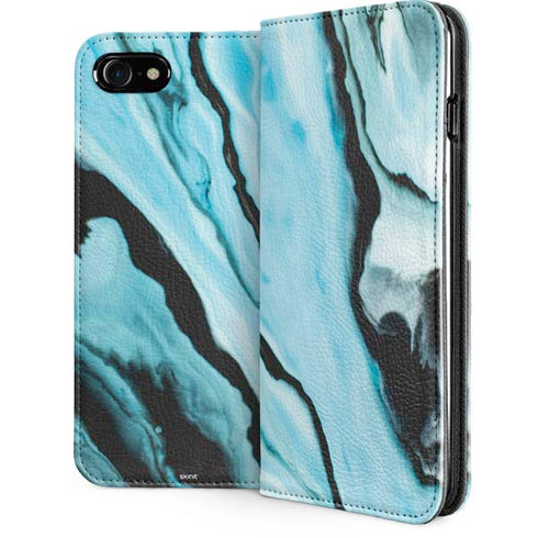 Aqua Blue Marble Ink iPhone SE (2nd & 3rd Gen) Folio Case