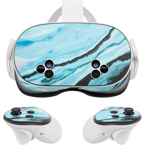 Aqua Blue Marble Ink Meta Quest 3S Skin