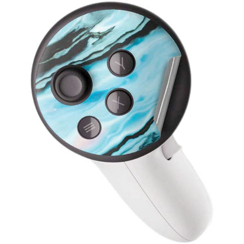 Aqua Blue Marble Ink Meta Quest 3S Skin