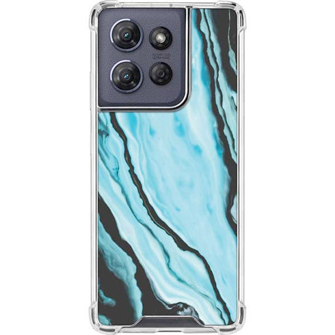 Aqua Blue Marble Ink Moto G Power 5G (2025) Clear Case