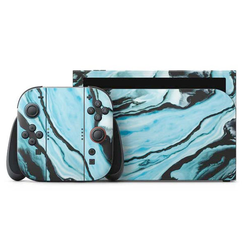 Aqua Blue Marble Ink Nintendo Skins